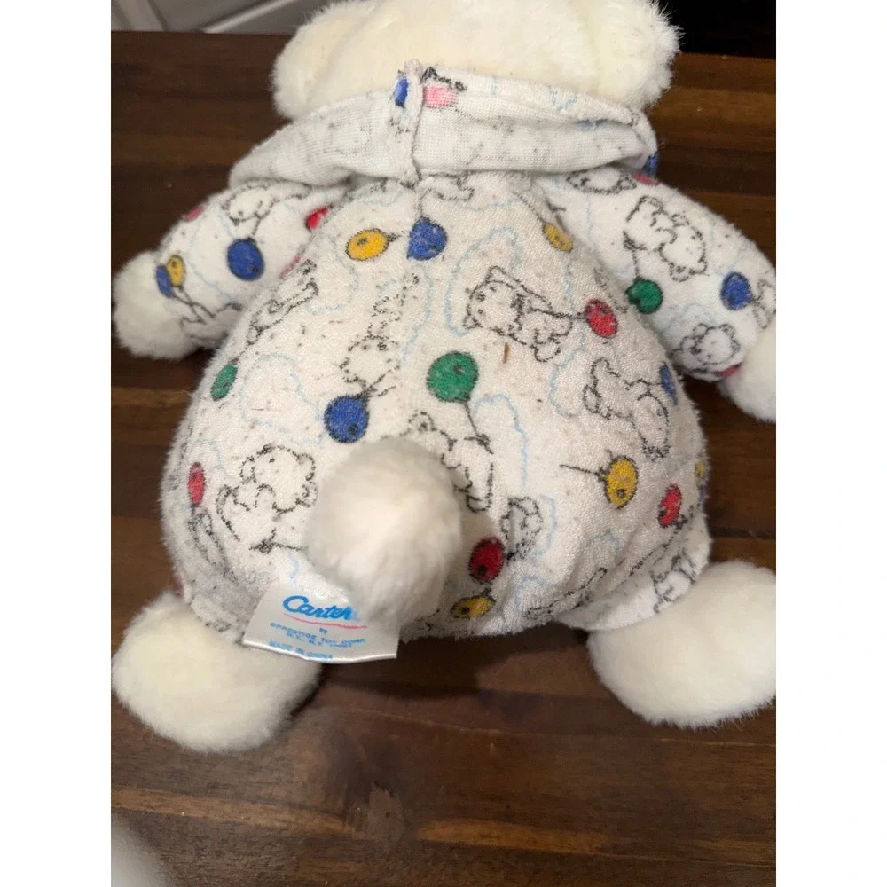 Vintage Carters Prestige Plush Teddy Bear Hooded Pajamas Balloons White 10 inch